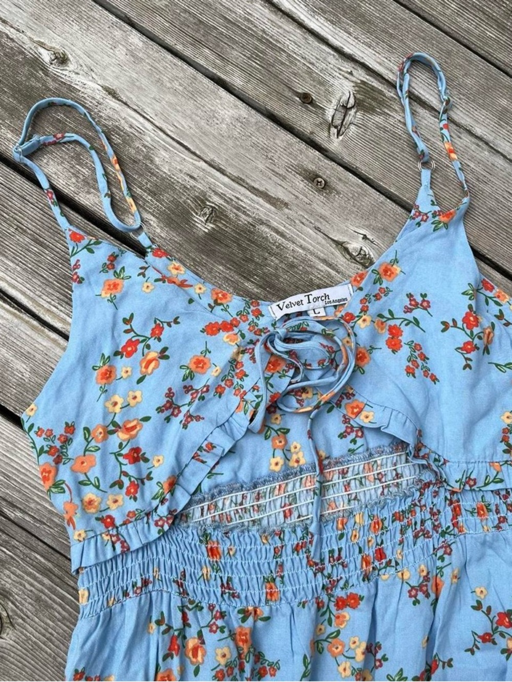 Velvet Torch Light Blue + Multi Floral Cutout Maxi Dress View 2